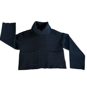 Truth by Republic Black Cropped Sweater, cowl neck 3/4 sleeves Pockets Sz Small